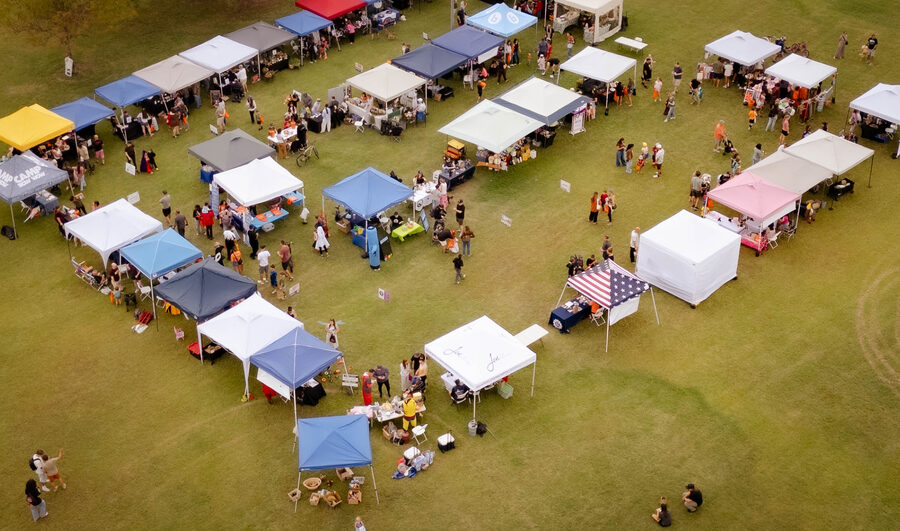Vendor tents at the October Halloween Pop-Up Market in Moon Valley Park